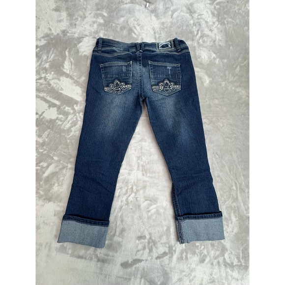Almost Famous‎ Women Blue Denim Distressed Cropped Jeans Size 9 - Picture 7 of 8